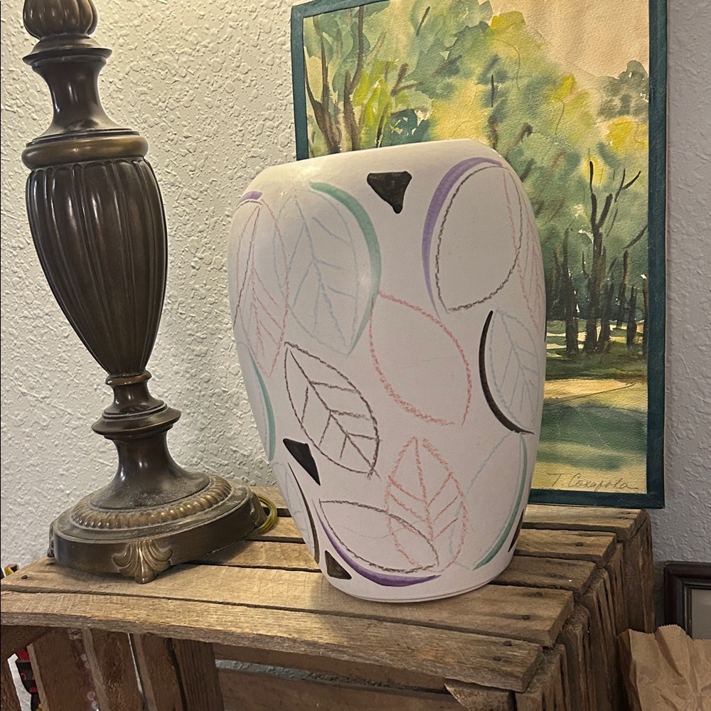 Tall Leaf Patterned Decorative West Germany Vase Mid Century Modern, chic